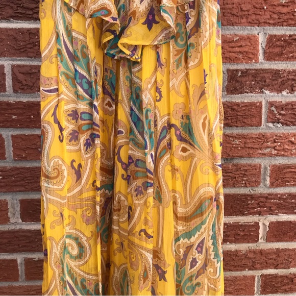Tibi Chiffon Silk Paisley Maxi Dress Gold Yellow Size 2 - Picture 5 of 13